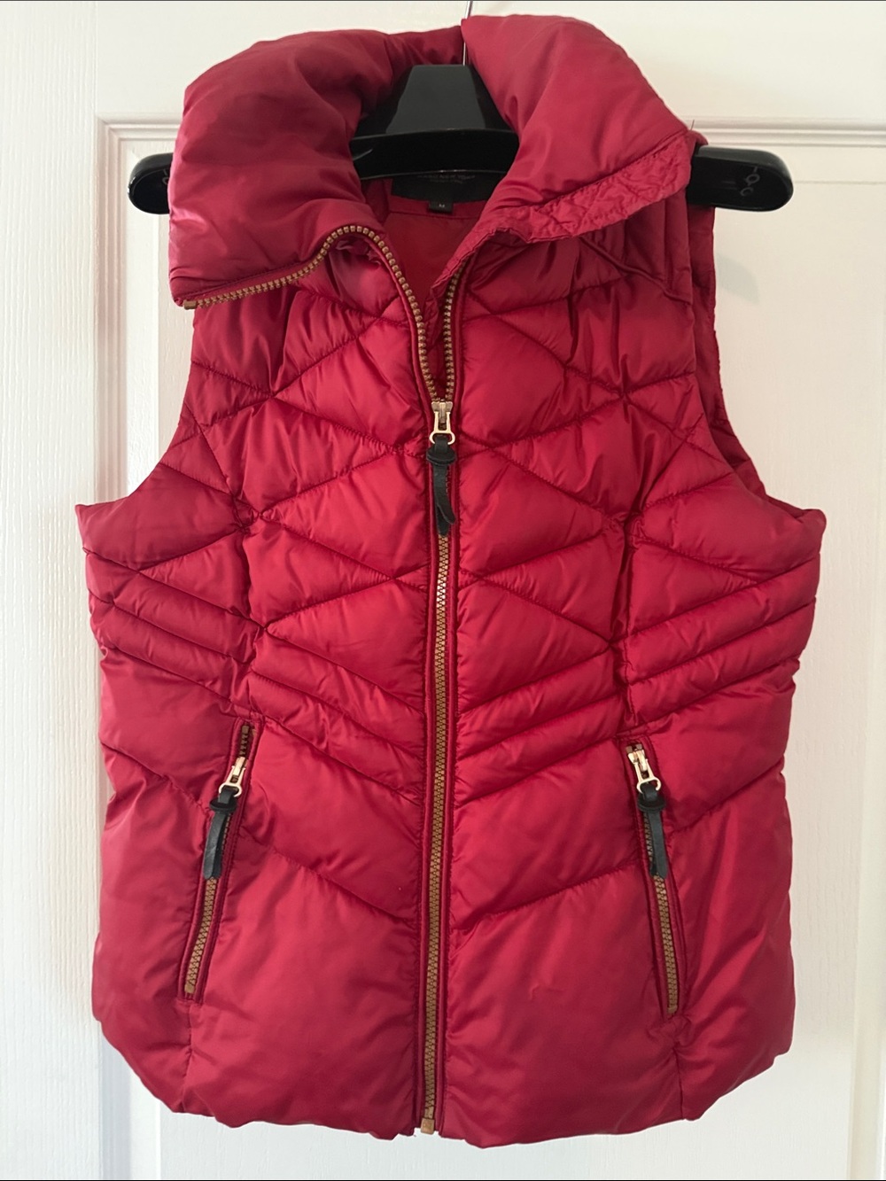 Marc New York Women’s Red Quilted Puffer Vest with Gold Zippers.